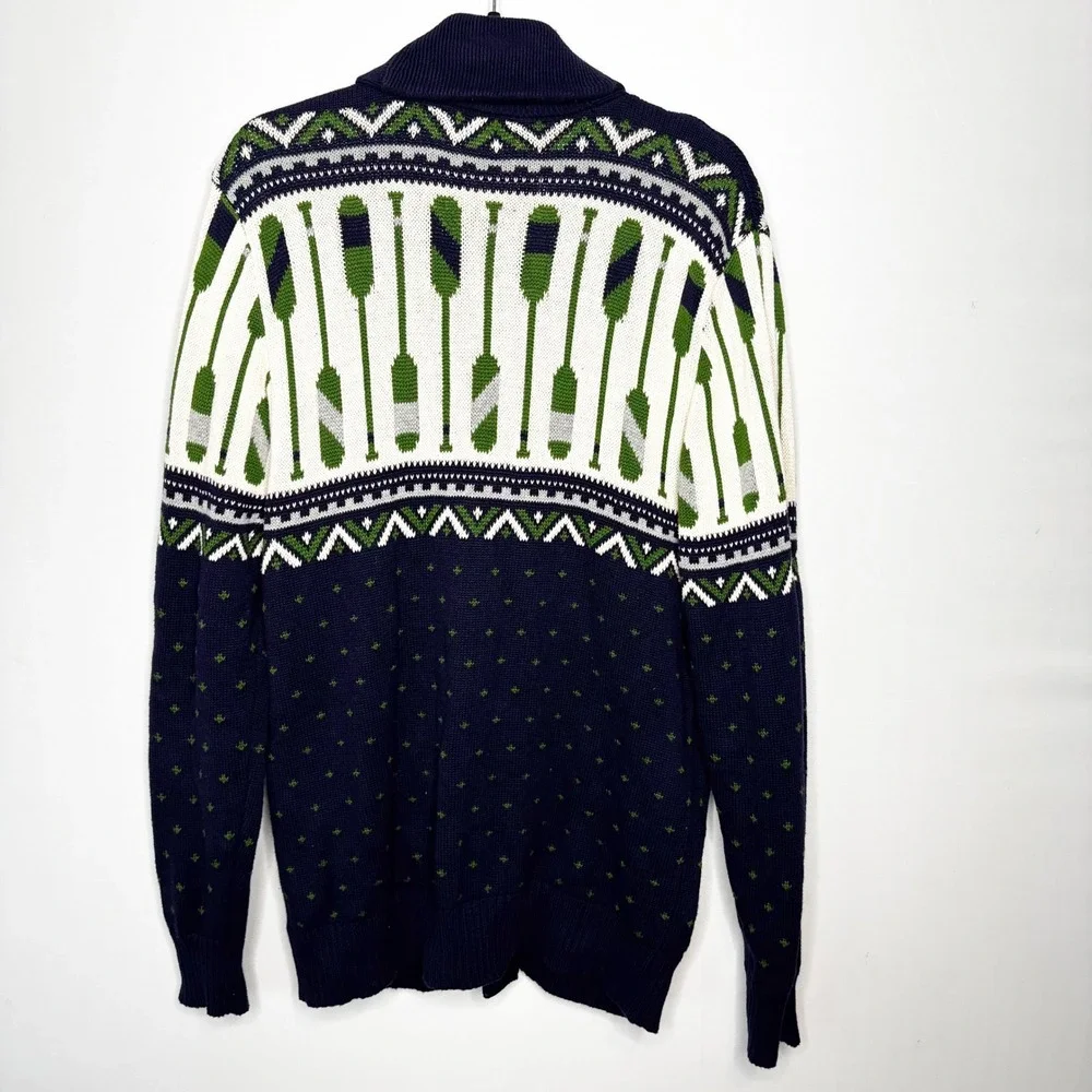 Merona Blue Oars Nautical Fair Isle Cardigan Sweater Mens Size L Cotton‎ Classic